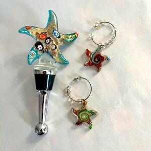 Starfish Glass Star Wine Bottle topper Stopper Wine Cork set with Charms